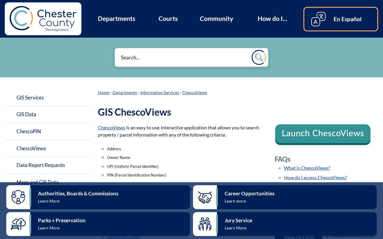 West Goshen Township residents directory ChescoViews county GIS landing page