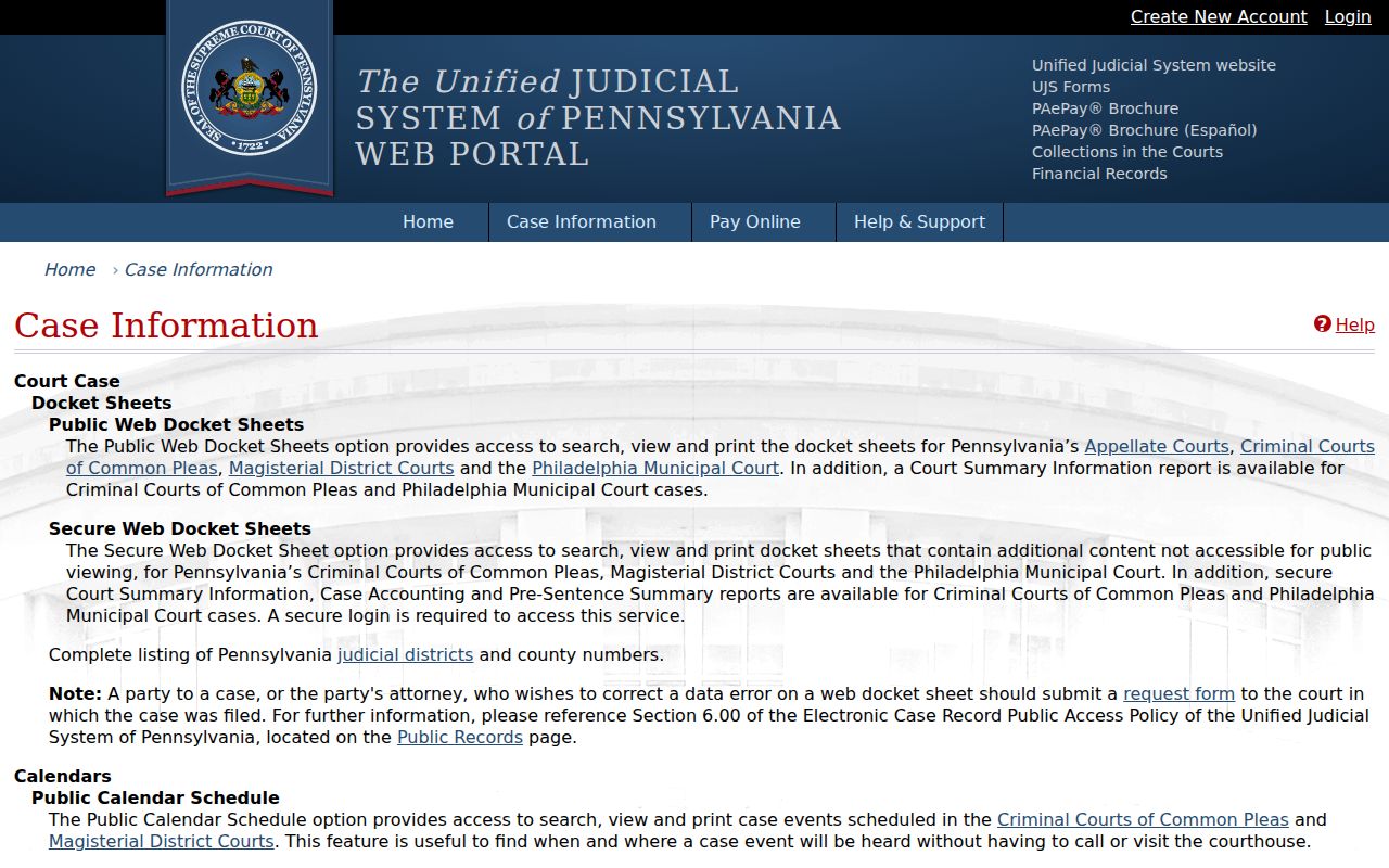 West Goshen Township residents directory Pennsylvania UJS case information search