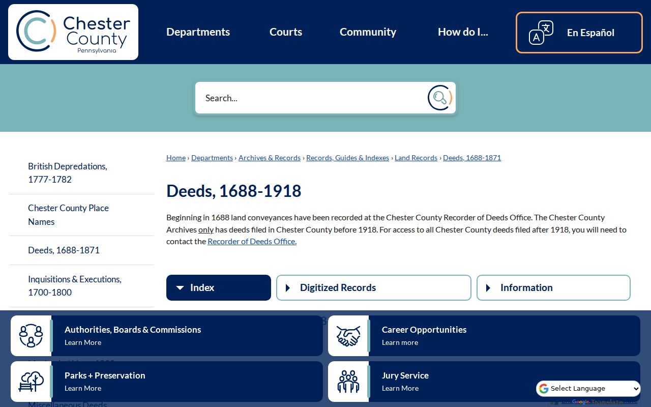 West Goshen Township street directory early Chester County deeds index
