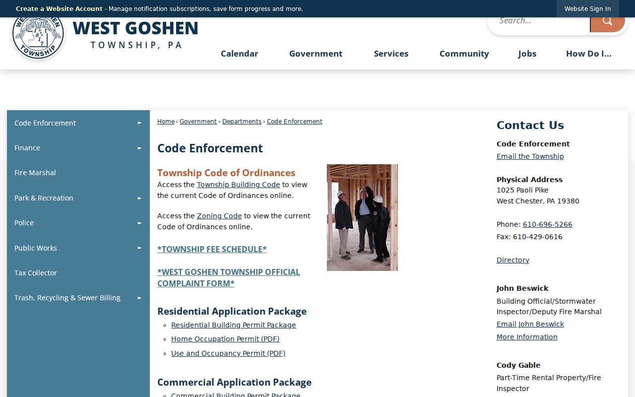 West Goshen Township street directory code enforcement permit forms